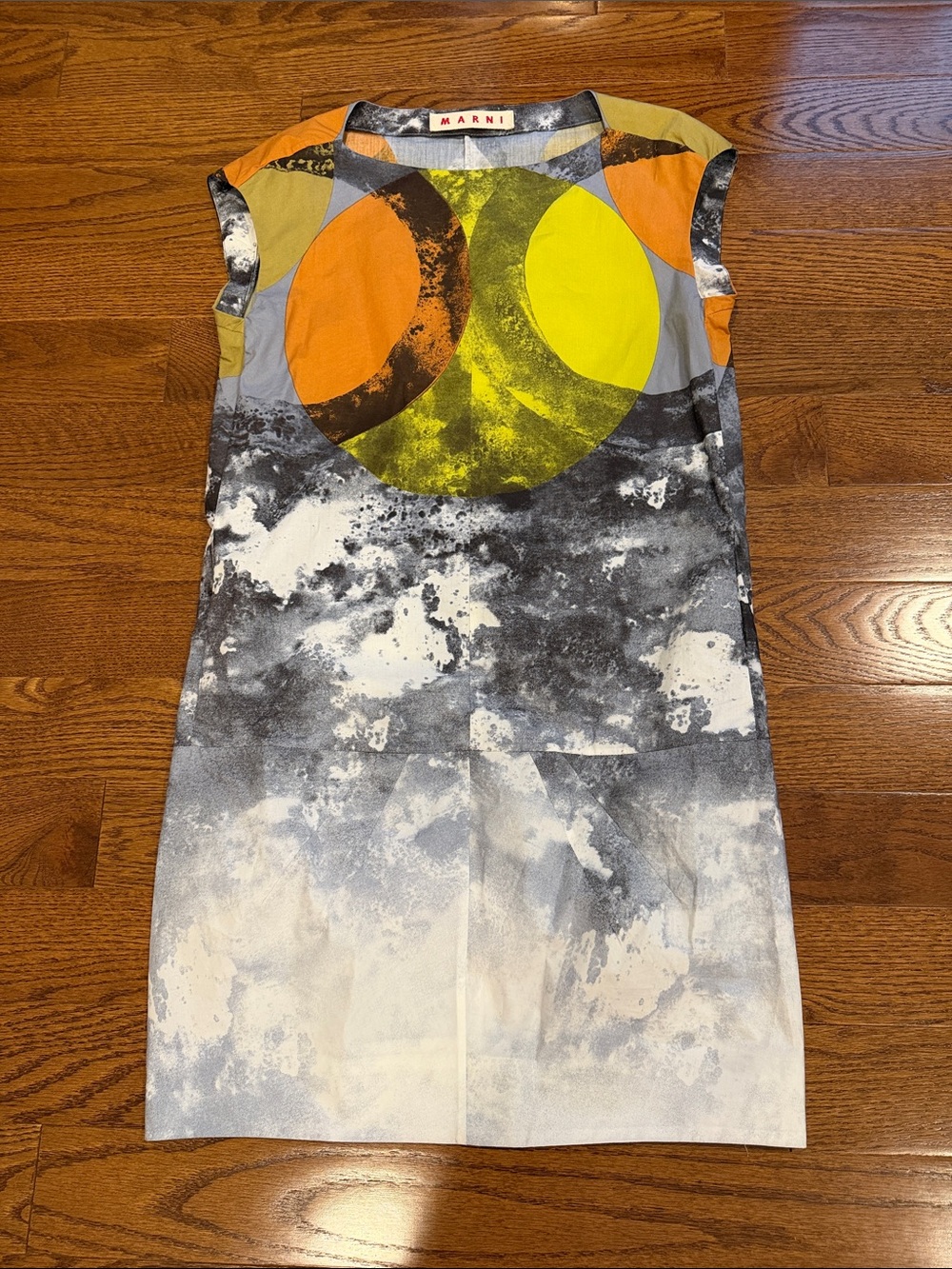 Marni Sleeveless Mini Dress in Yellow and Gray Abstract